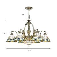 9 Lights Peacock Pendant Lighting Tiffany Style White Stained Glass Chandelier Lamp - Rebooters