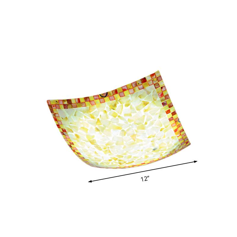 Beige White Light Gray Shell Curved Square Ceiling Mount Light Tiffany Mosaic LED Lamp for Corridor - Rebooters