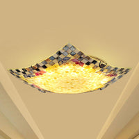 Beige White Light Gray Shell Curved Square Ceiling Mount Light Tiffany Mosaic LED Lamp for Corridor - Rebooters