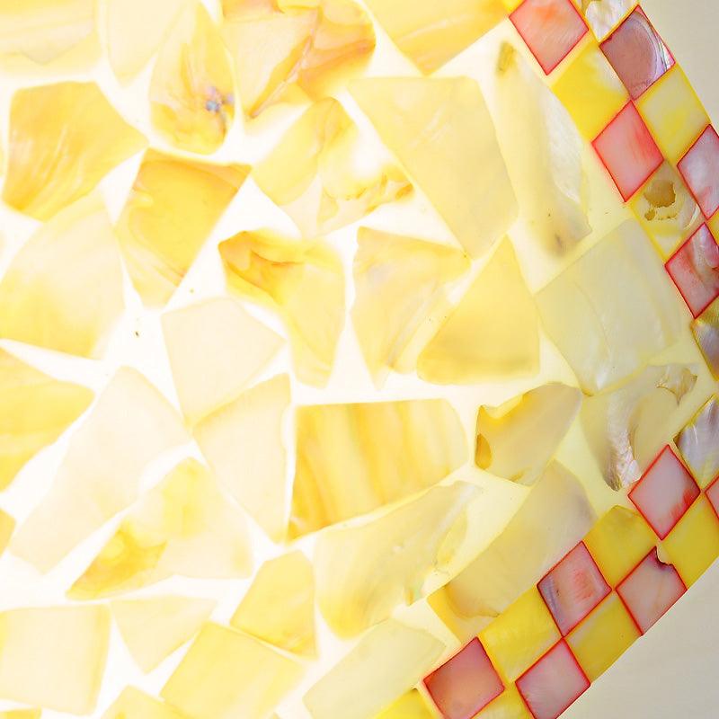 Beige White Light Gray Shell Curved Square Ceiling Mount Light Tiffany Mosaic LED Lamp for Corridor - Rebooters