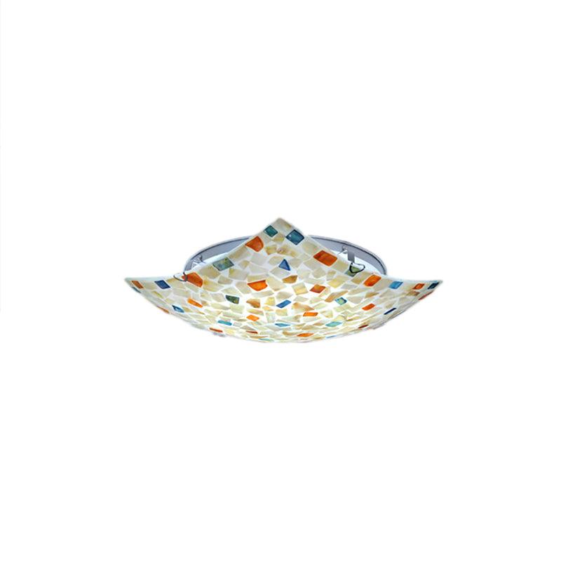 Beige White Light Gray Shell Curved Square Ceiling Mount Light Tiffany Mosaic LED Lamp for Corridor - Rebooters