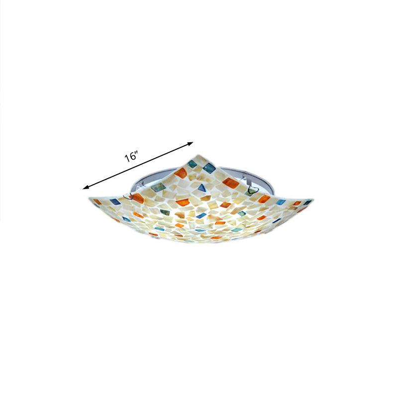 Beige White Light Gray Shell Curved Square Ceiling Mount Light Tiffany Mosaic LED Lamp for Corridor - Rebooters