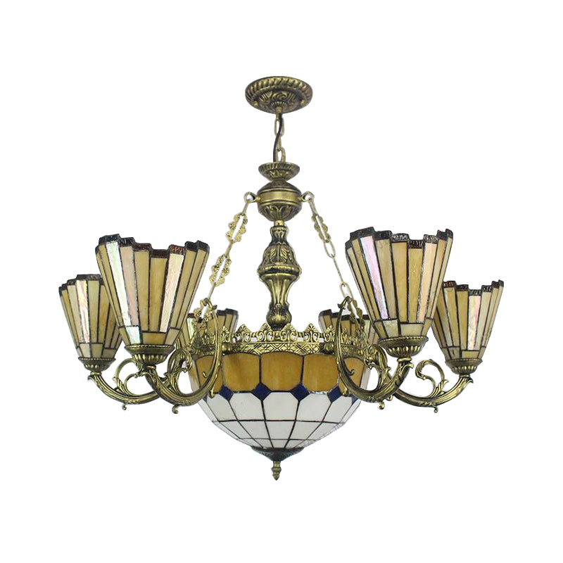 Villa Shuttlecock Chandelier with Central Dome Art Glass - Rebooters