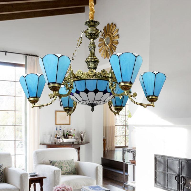 9/7 Lights Cone Hanging Light Antique Tiffany Chandelier Blue - Rebooters