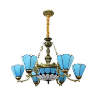 9/7 Lights Cone Hanging Light Antique Tiffany Chandelier Blue - Rebooters