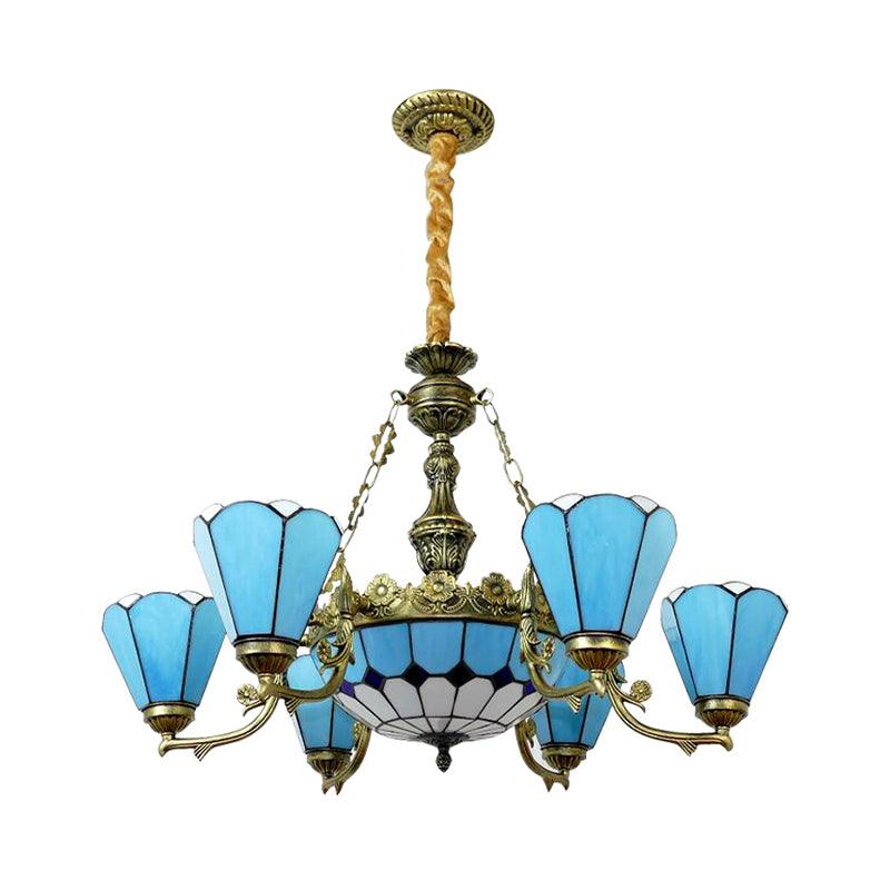 9/7 Lights Cone Hanging Light Antique Tiffany Chandelier Blue - Rebooters
