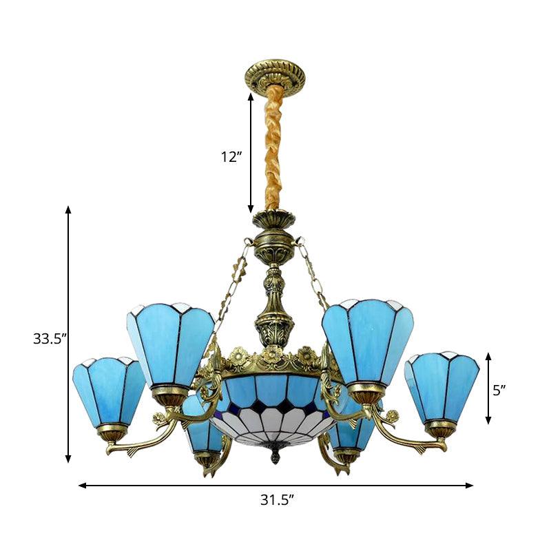 9/7 Lights Cone Hanging Light Antique Tiffany Chandelier Blue - Rebooters