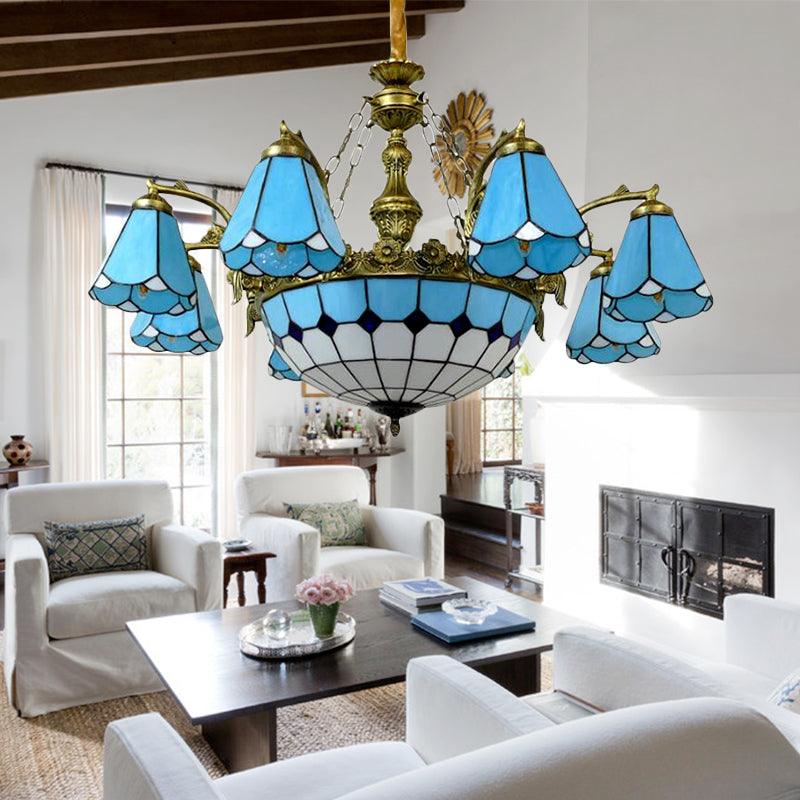 9/7 Lights Cone Hanging Light Antique Tiffany Chandelier Blue - Rebooters