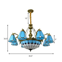 9/7 Lights Cone Hanging Light Antique Tiffany Chandelier Blue - Rebooters