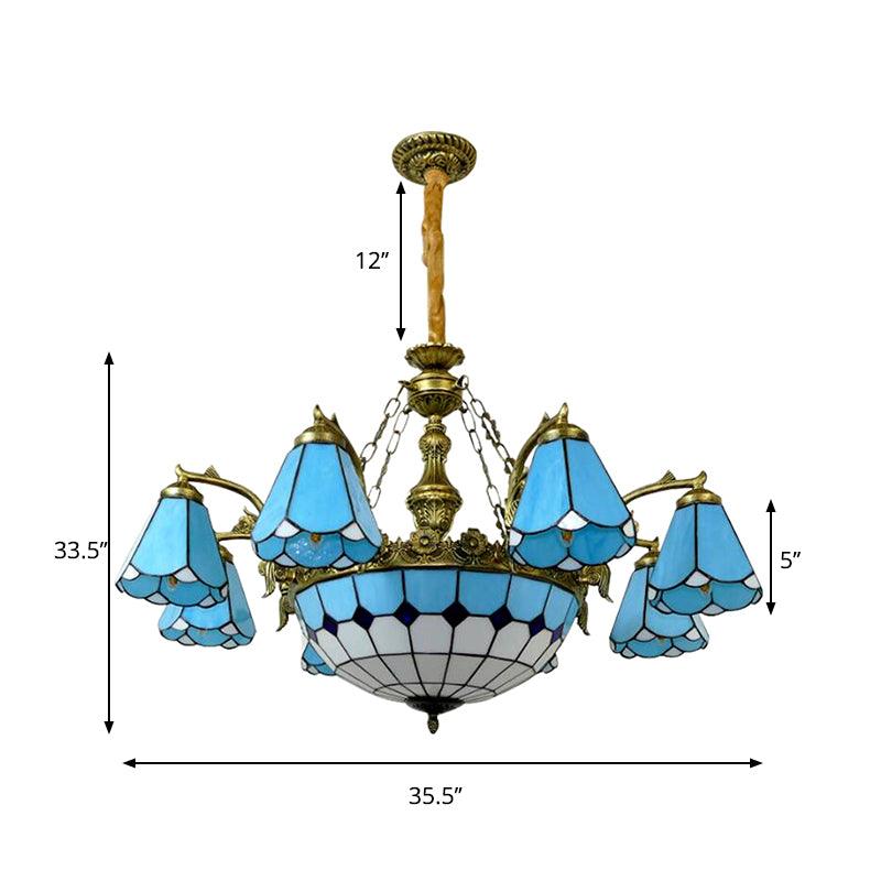 9/7 Lights Cone Hanging Light Antique Tiffany Chandelier Blue - Rebooters