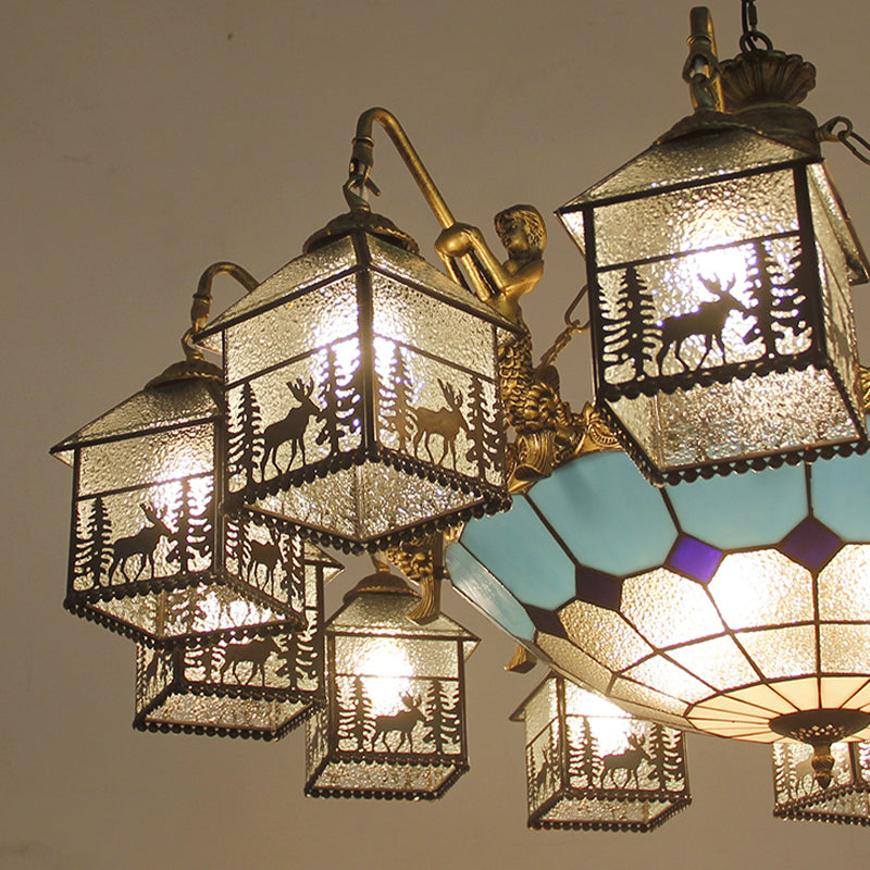 Traditional Hanging House Chandelier with Mermaid Glass Light - Rebooters