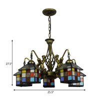 Antique Bronze 5 Lights Chandelier Light Fixture Tiffany Stained Glass House Pendant Lamp - Rebooters