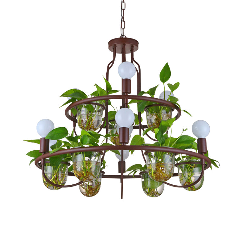 1/2-Tier Metal Chandelier Light Industrial 4/7/10 Bulbs Coffee - Rebooters