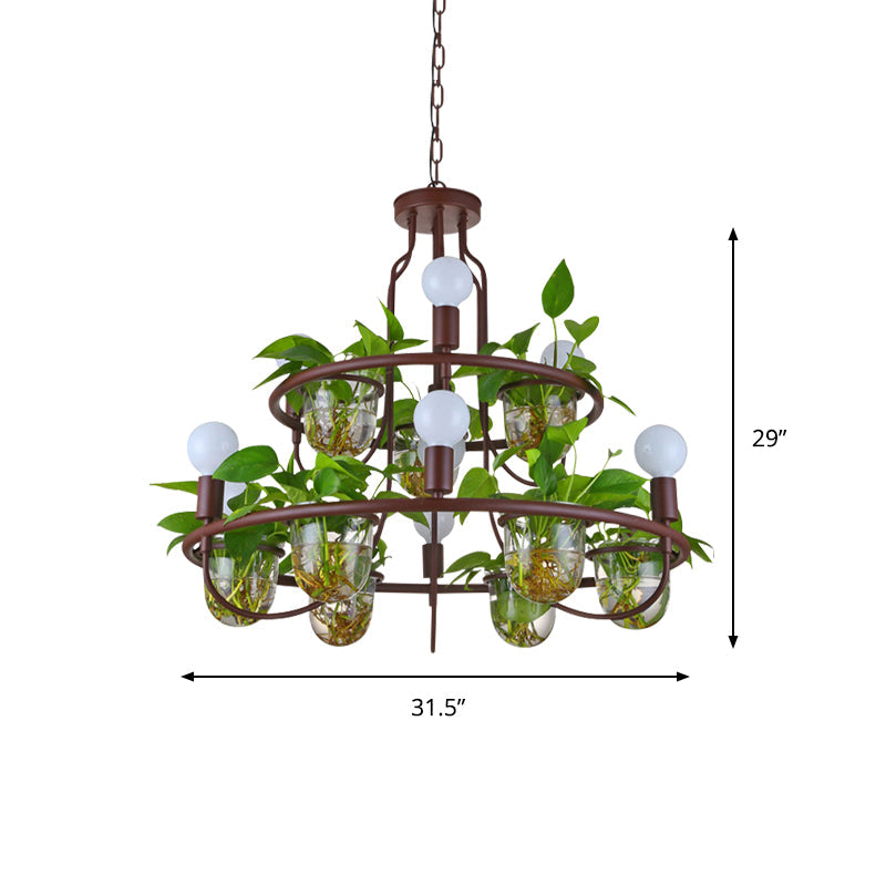 1/2-Tier Metal Chandelier Light Industrial 4/7/10 Bulbs Coffee - Rebooters