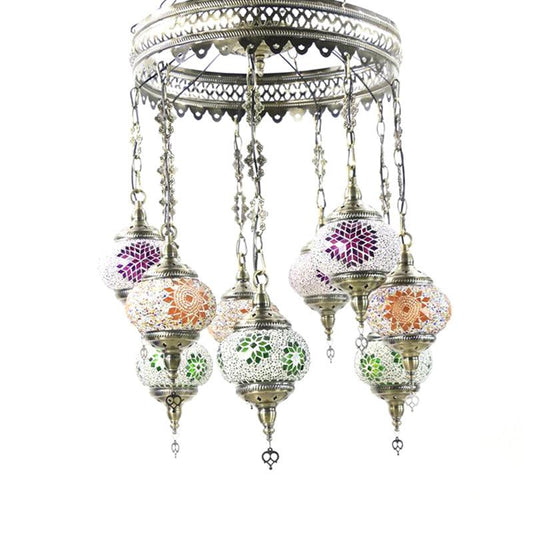 10-Light Oval Chandelier Lamp Bohemia Style Stained Glass - Rebooters