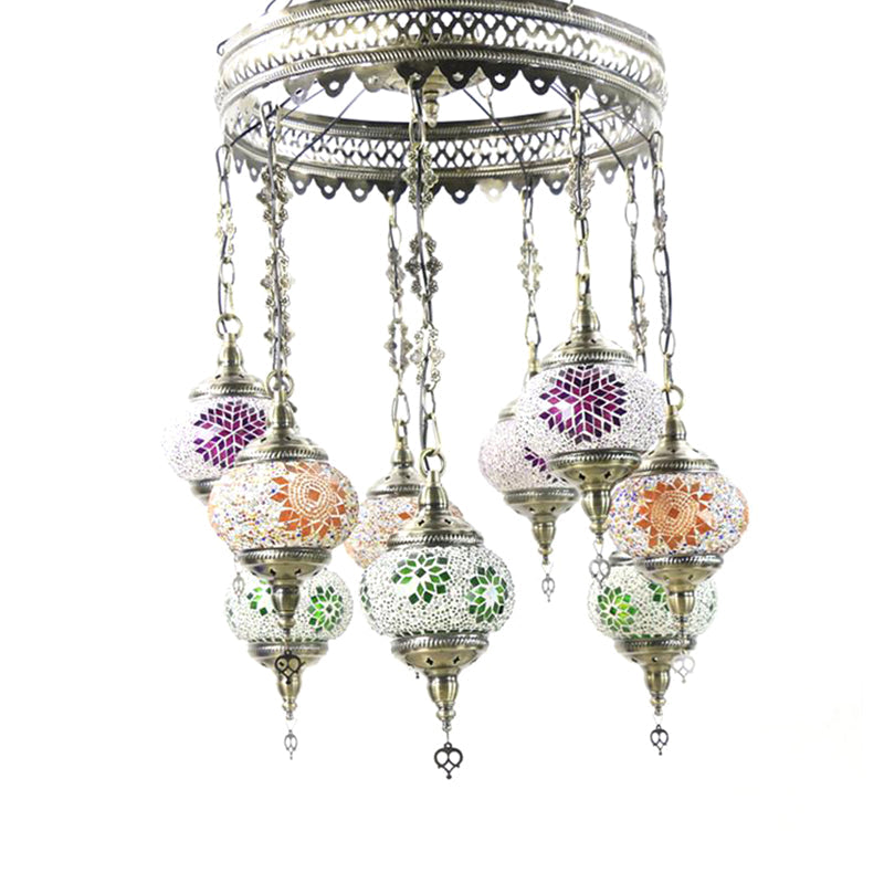 10-Light Oval Chandelier Lamp Bohemia Style Stained Glass - Rebooters