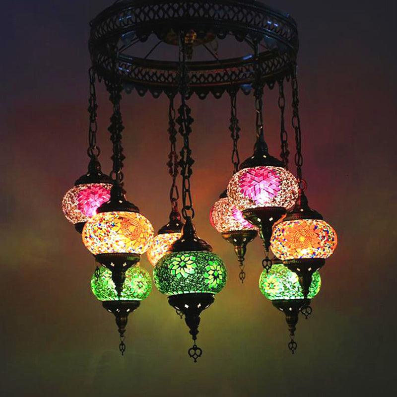10-Light Oval Chandelier Lamp Bohemia Style Stained Glass - Rebooters