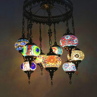 10-Light Oval Chandelier Lamp Bohemia Style Stained Glass - Rebooters
