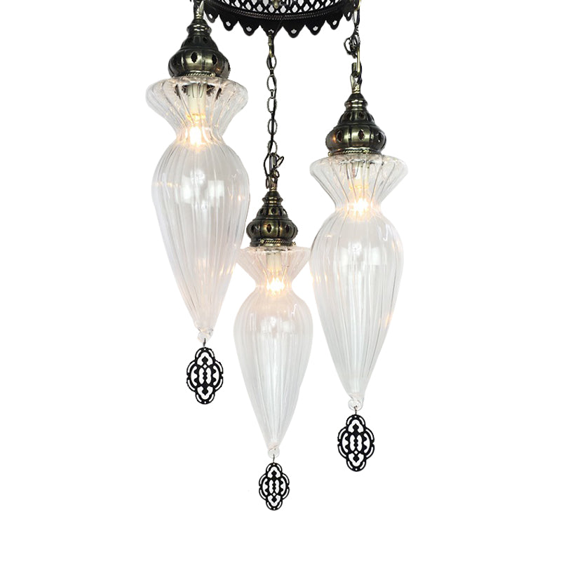 Traditional Gourd Chandelier Light 3 Bulbs Clear Glass Fixture - Rebooters