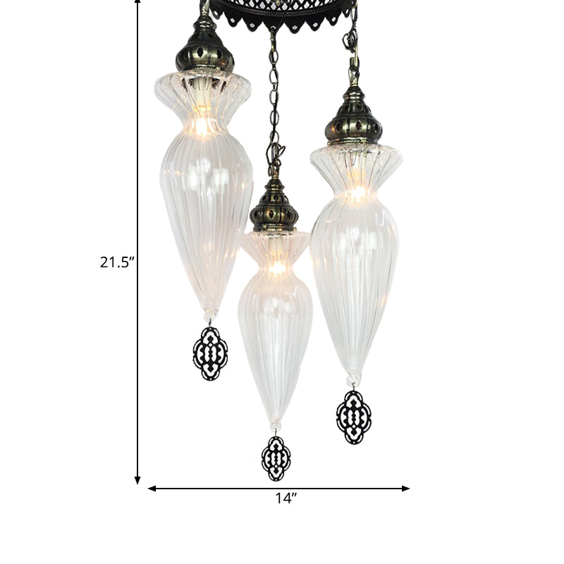 Traditional Gourd Chandelier Light 3 Bulbs Clear Glass Fixture - Rebooters