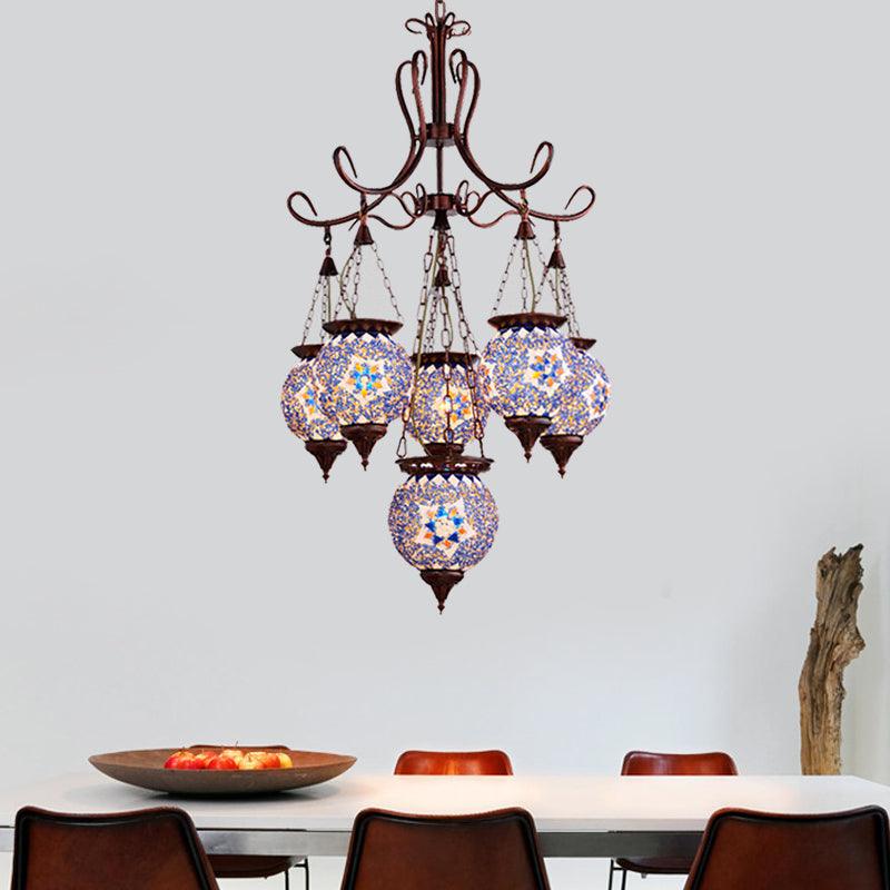 Hand Cut Glass Copper Chandelier Global 6-Light Pendant Light - Rebooters