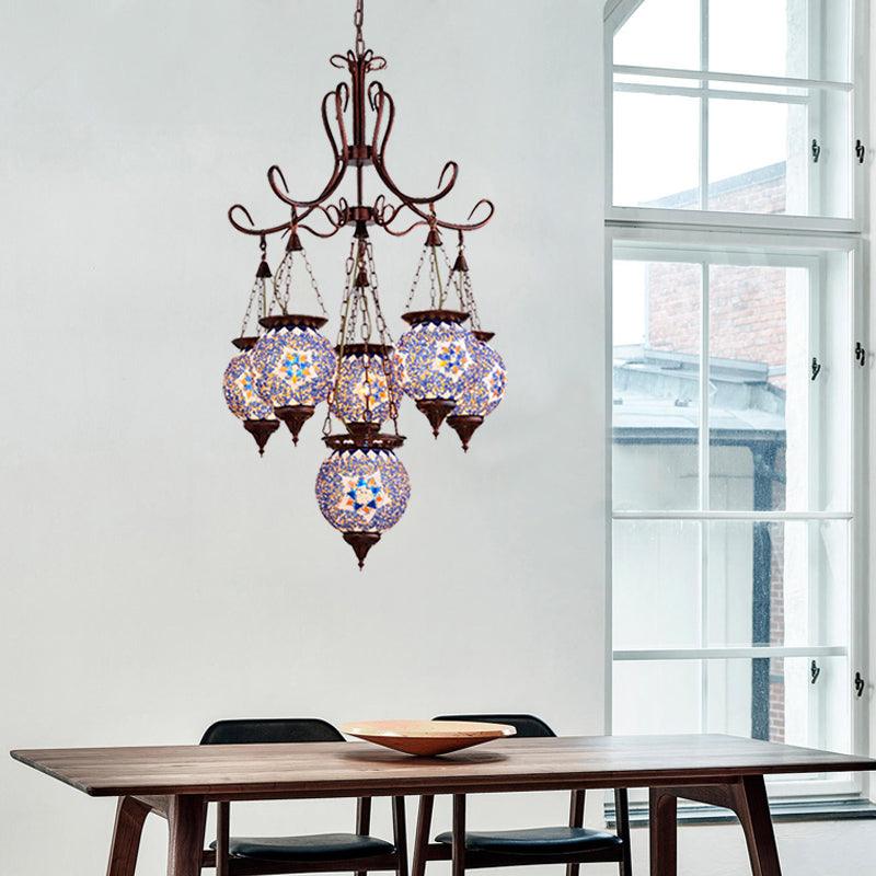 Hand Cut Glass Copper Chandelier Global 6-Light Pendant Light - Rebooters