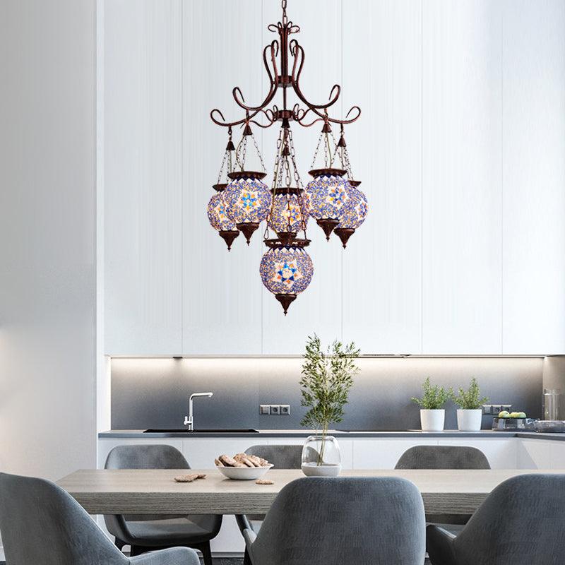 Hand Cut Glass Copper Chandelier Global 6-Light Pendant Light - Rebooters