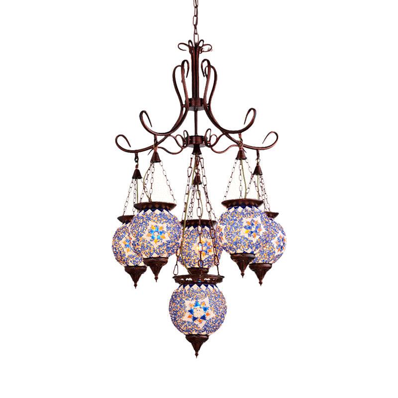 Hand Cut Glass Copper Chandelier Global 6-Light Pendant Light - Rebooters