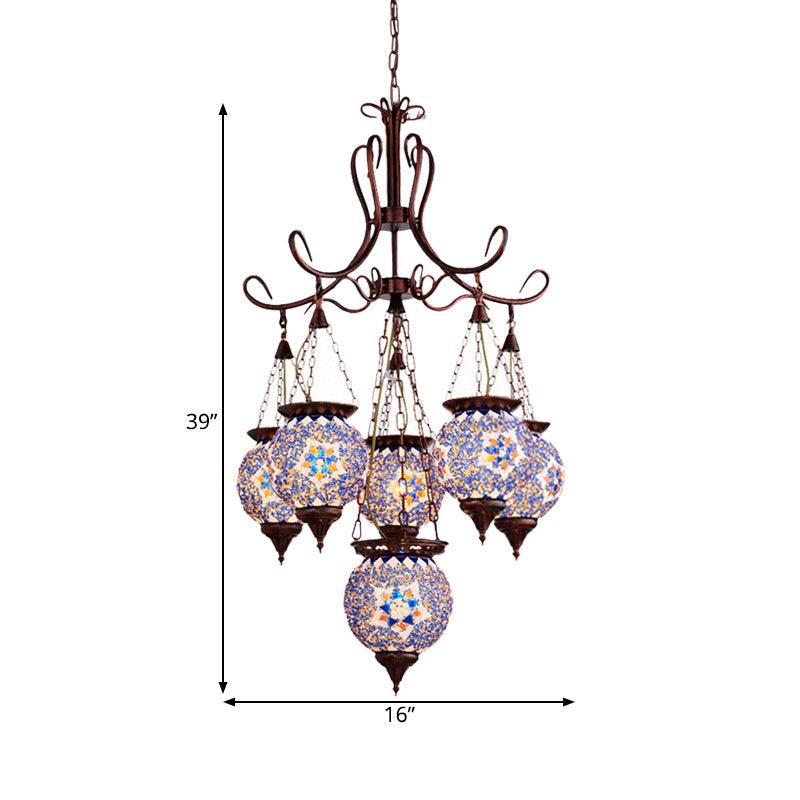 Hand Cut Glass Copper Chandelier Global 6-Light Pendant Light - Rebooters