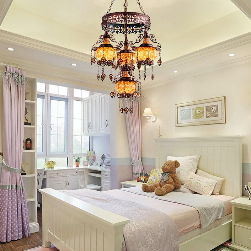 4 Heads Stained Glass Chandelier Bohemia Orange Lantern - Rebooters