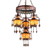 4 Heads Stained Glass Chandelier Bohemia Orange Lantern - Rebooters