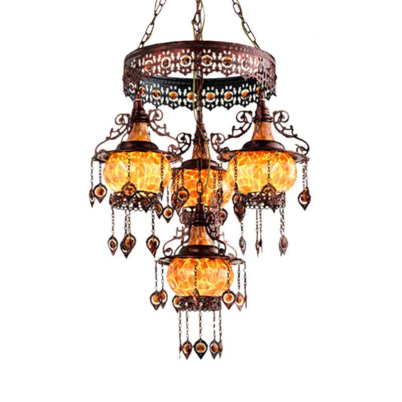 4 Heads Stained Glass Chandelier Bohemia Orange Lantern - Rebooters