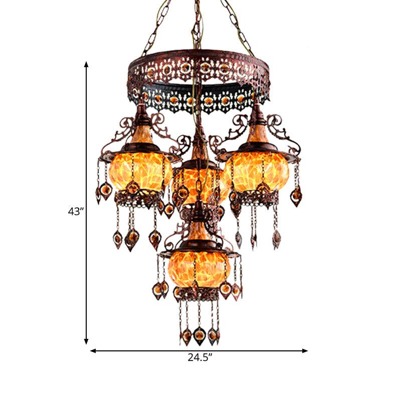 4 Heads Stained Glass Chandelier Bohemia Orange Lantern - Rebooters