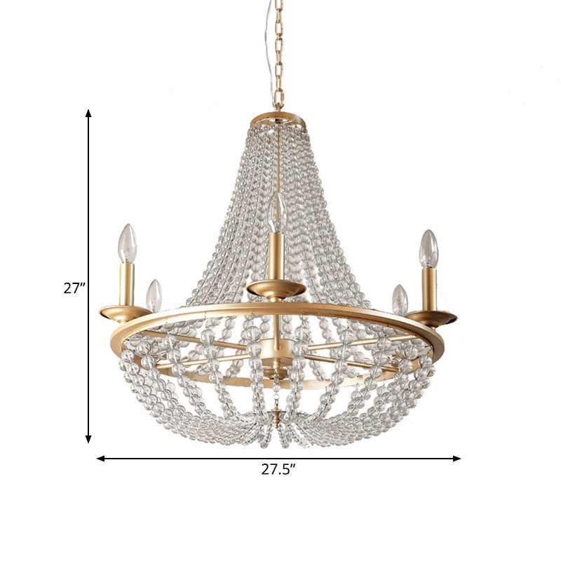 Crystal Beaded Hanging Chandelier 6 Lights Gold Pendant - Rebooters