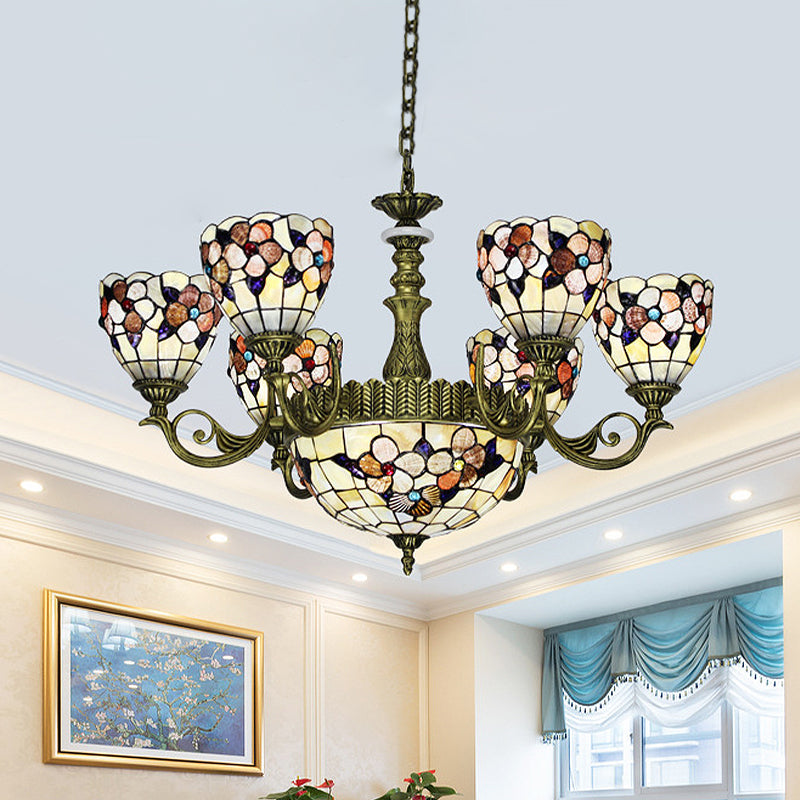 9/11 Lights Bedroom Ceiling Chandelier Tiffany Beige Flower - Rebooters