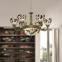 9/11 Lights Bedroom Ceiling Chandelier Tiffany Beige Flower - Rebooters