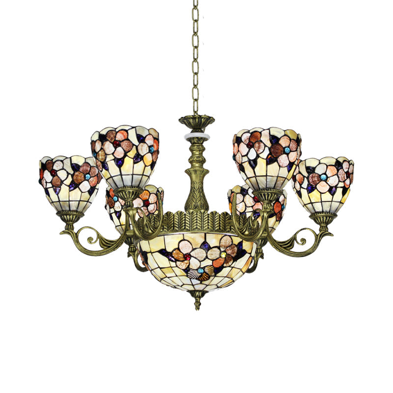 9/11 Lights Bedroom Ceiling Chandelier Tiffany Beige Flower - Rebooters