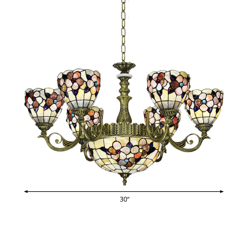 9/11 Lights Bedroom Ceiling Chandelier Tiffany Beige Flower - Rebooters