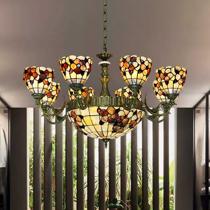 9/11 Lights Bedroom Ceiling Chandelier Tiffany Beige Flower - Rebooters