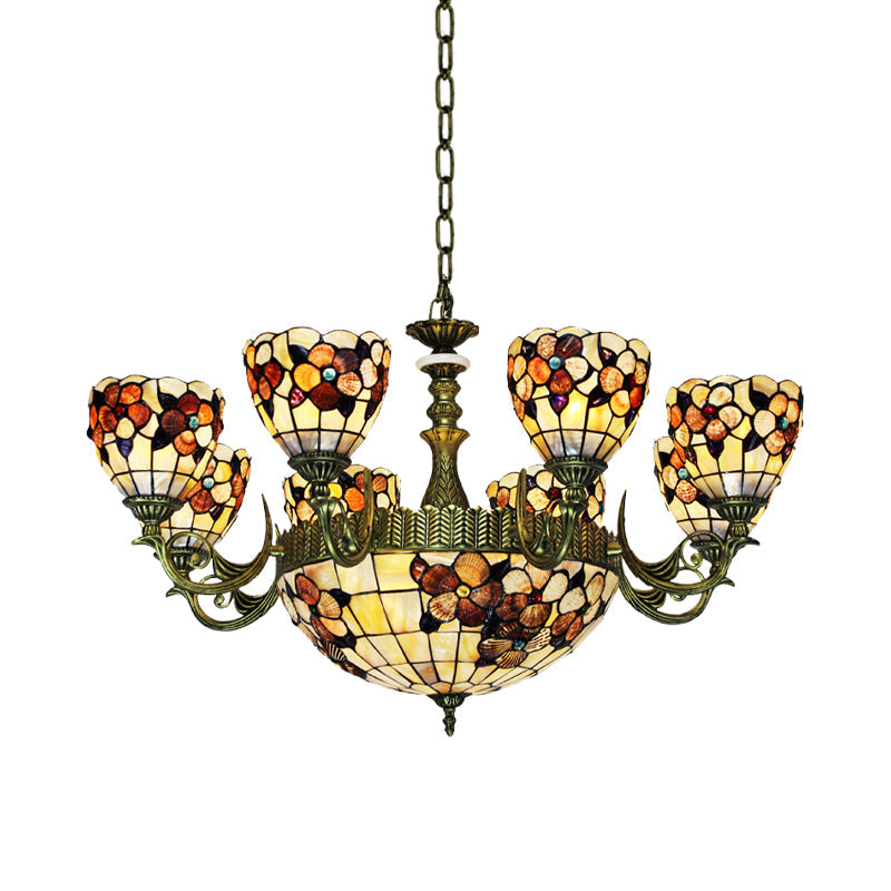 9/11 Lights Bedroom Ceiling Chandelier Tiffany Beige Flower - Rebooters