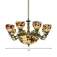 9/11 Lights Bedroom Ceiling Chandelier Tiffany Beige Flower - Rebooters