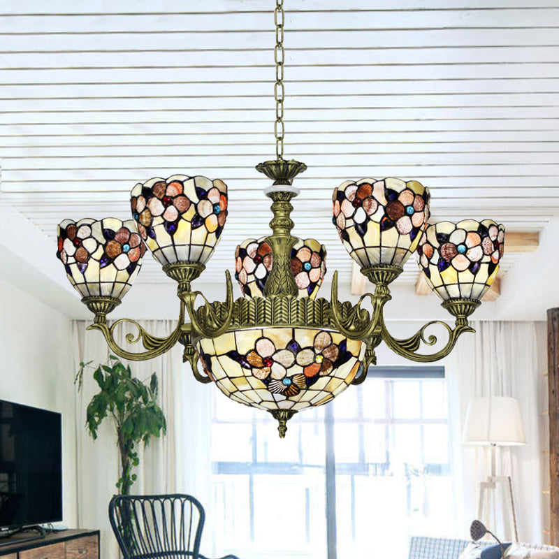 9/11 Lights Bedroom Ceiling Chandelier Tiffany Beige Flower - Rebooters