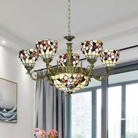 9/11 Lights Bedroom Ceiling Chandelier Tiffany Beige Flower - Rebooters