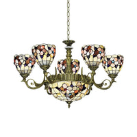 9/11 Lights Bedroom Ceiling Chandelier Tiffany Beige Flower - Rebooters