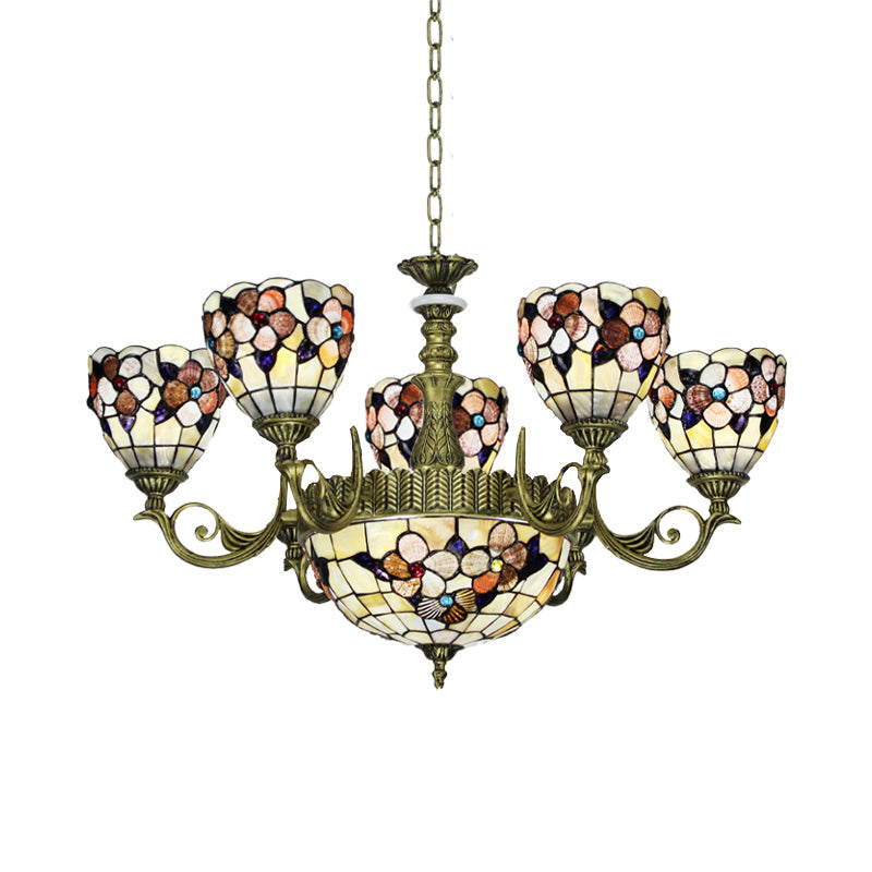 9/11 Lights Bedroom Ceiling Chandelier Tiffany Beige Flower - Rebooters