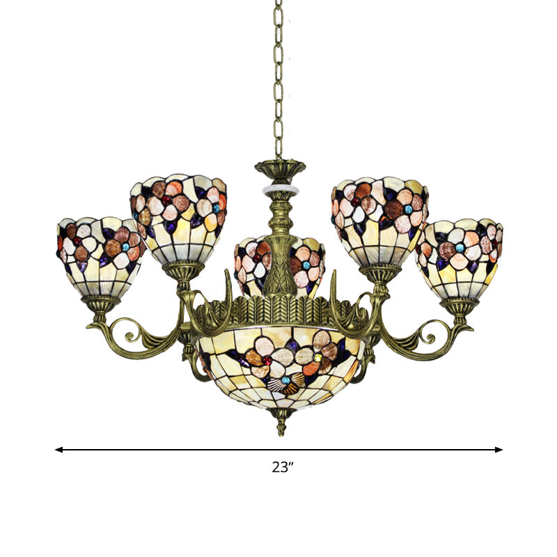 9/11 Lights Bedroom Ceiling Chandelier Tiffany Beige Flower - Rebooters