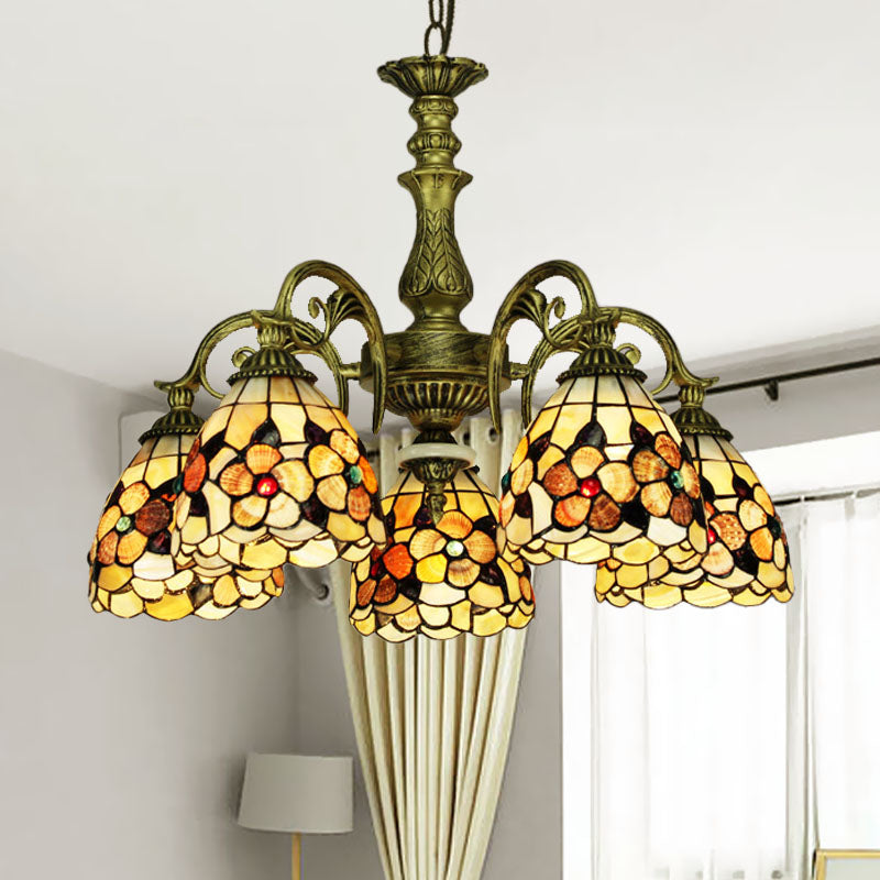 9/11 Lights Bedroom Ceiling Chandelier Tiffany Beige Flower - Rebooters