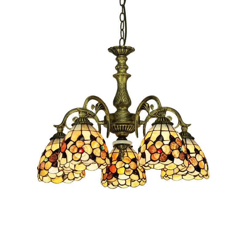 9/11 Lights Bedroom Ceiling Chandelier Tiffany Beige Flower - Rebooters