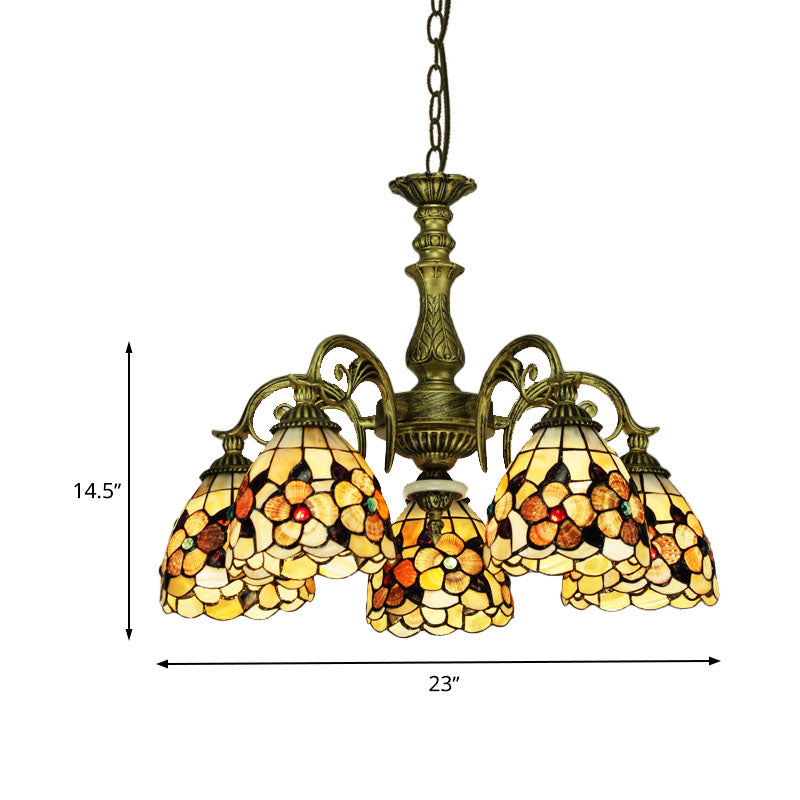 9/11 Lights Bedroom Ceiling Chandelier Tiffany Beige Flower - Rebooters