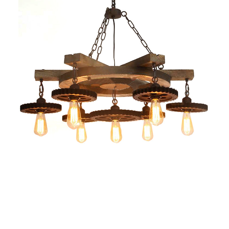 Metal Black Ceiling Chandelier Gear 3/7 Lights Industrial Down Lighting - Rebooters